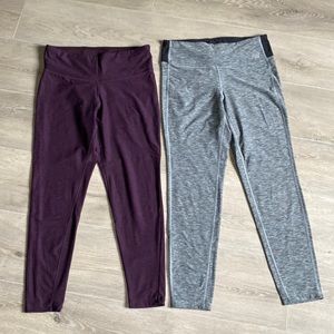 2 pairs New Balance leggings - purple heather and gray heather - size L